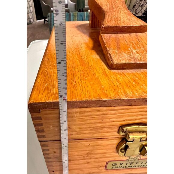VINTAGE 1950’s ERA GRIFFIN SHINE MASTER SHOE SHINE BOX OAK WOOD - Picture 11 of 13